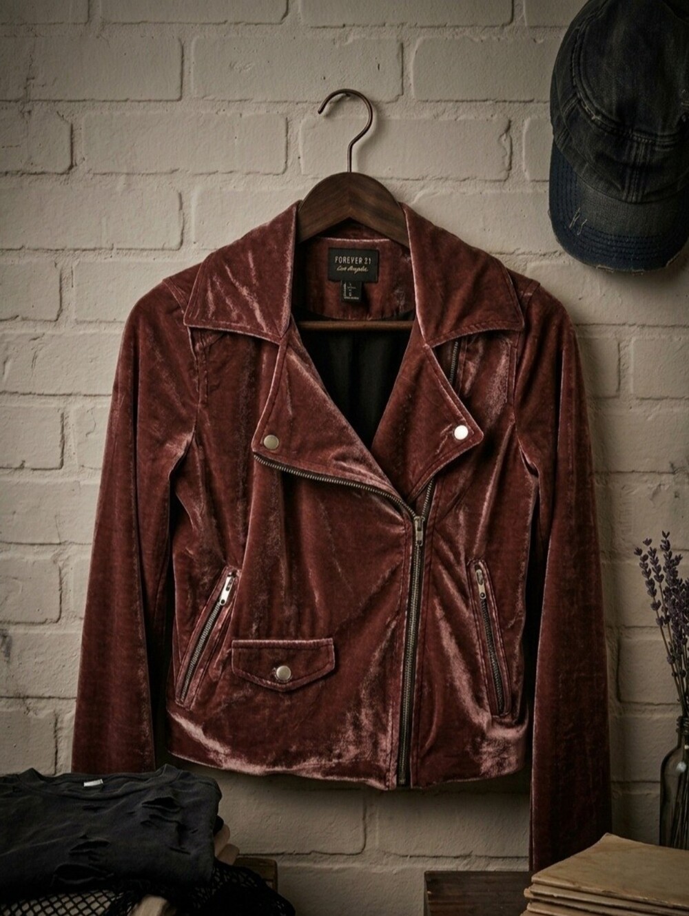 Crushed Velvet Moto Jacket Biker Coat Soft Grunge Indie XL Like New